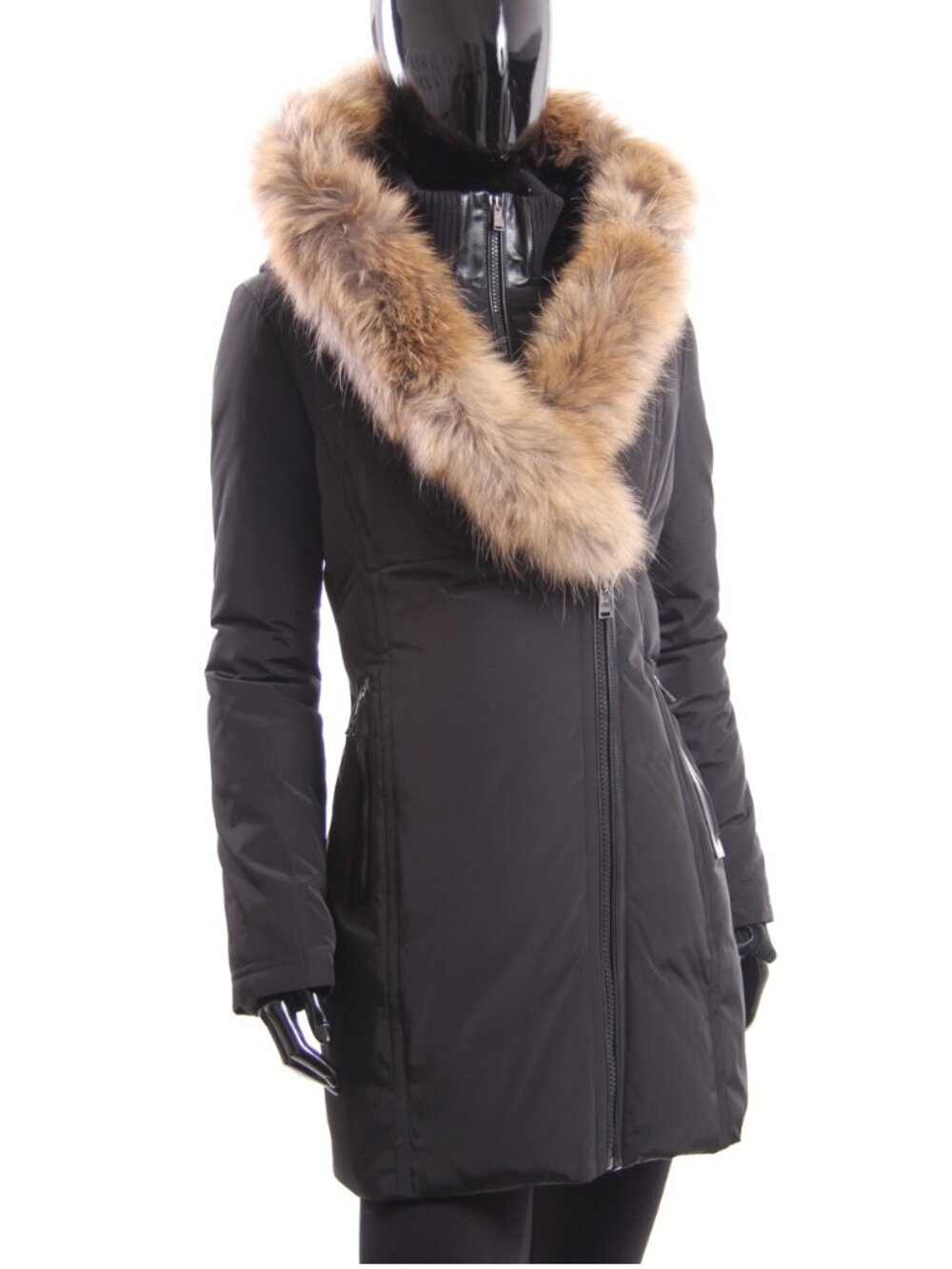 SICILY Black Winter Parka Coat -Genuine Fur Trim
